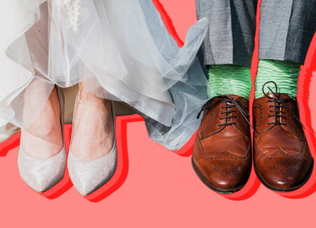 the science of love can help us lead better love lives, illustrated by two pairs of wedding shoes