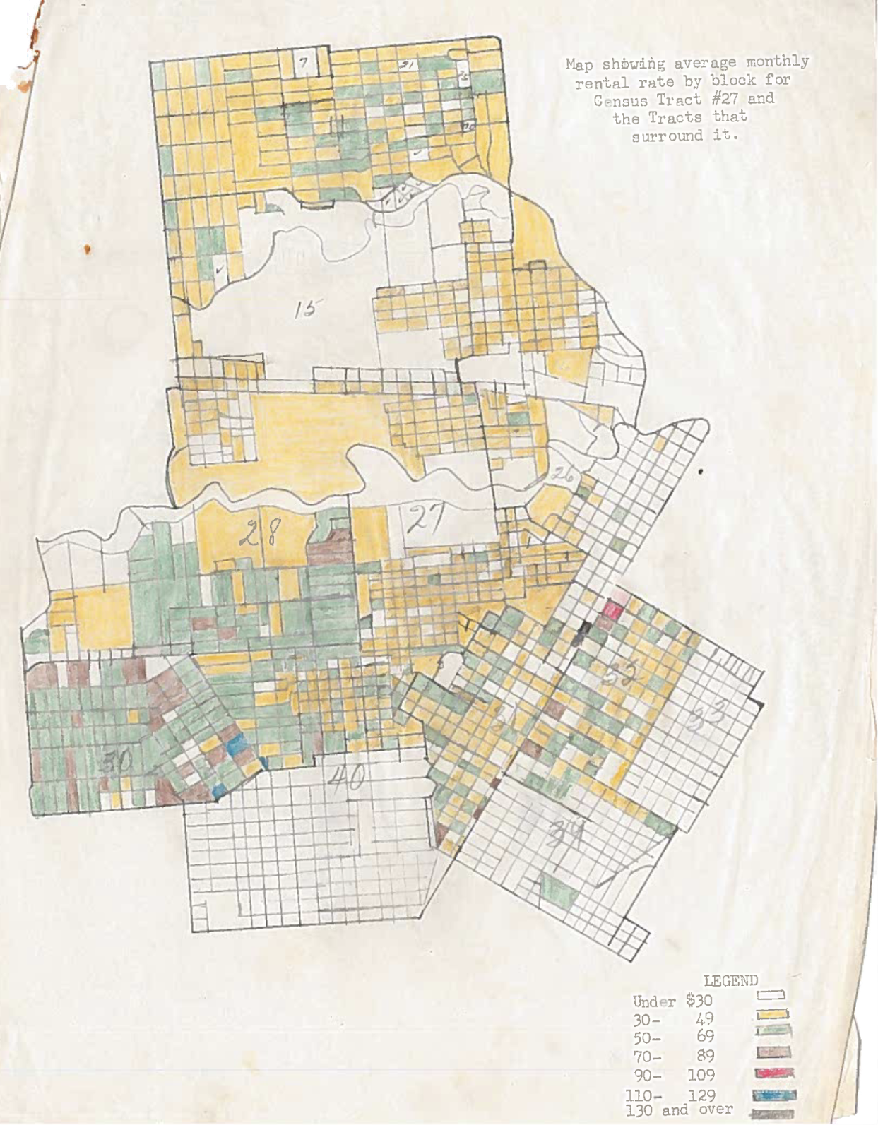Map of Norman, OK showing the variation in monthly housing rental rates. It was created by Sherif during the development of a 1958 study of adolescent group behavior in a city experiencing high degrees of transition.
