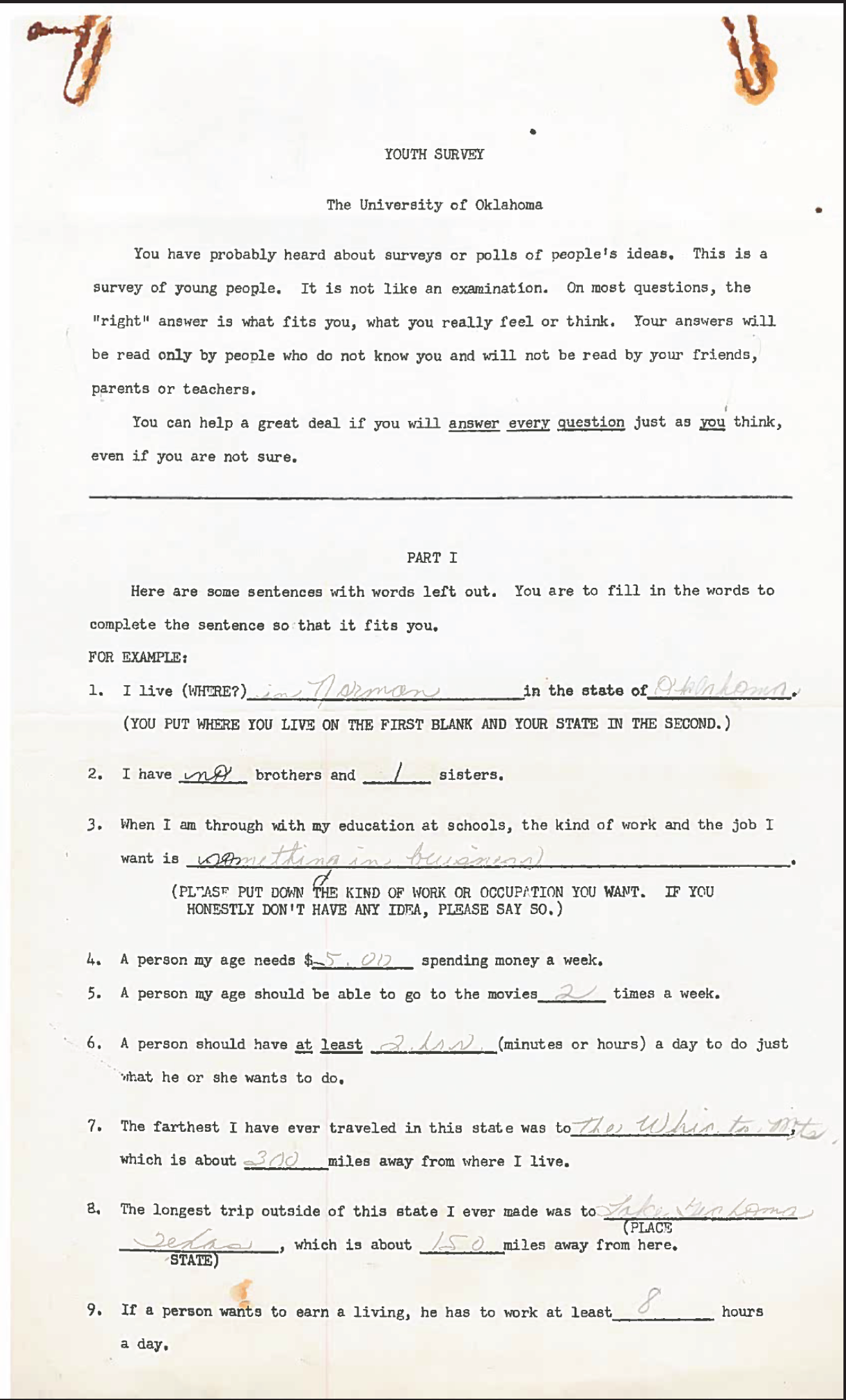 Survey and demographic data collected by the Sherifs as part of their continued research into groups following the camp studies.